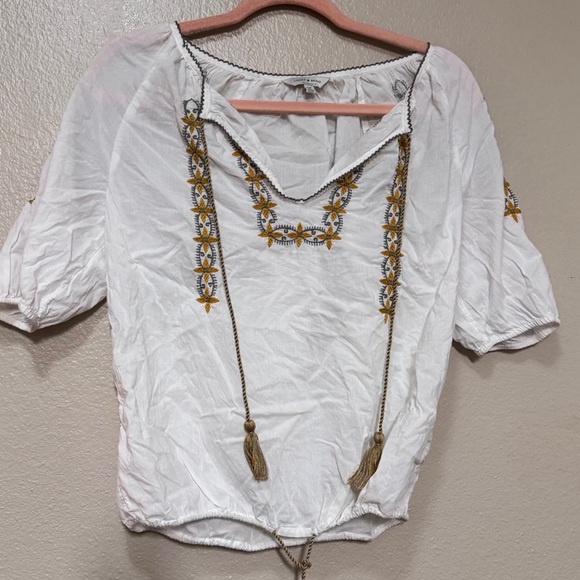 Lucky Brand Tops - LUCKY BRAND Embroidered White Blouse with Gold Accents